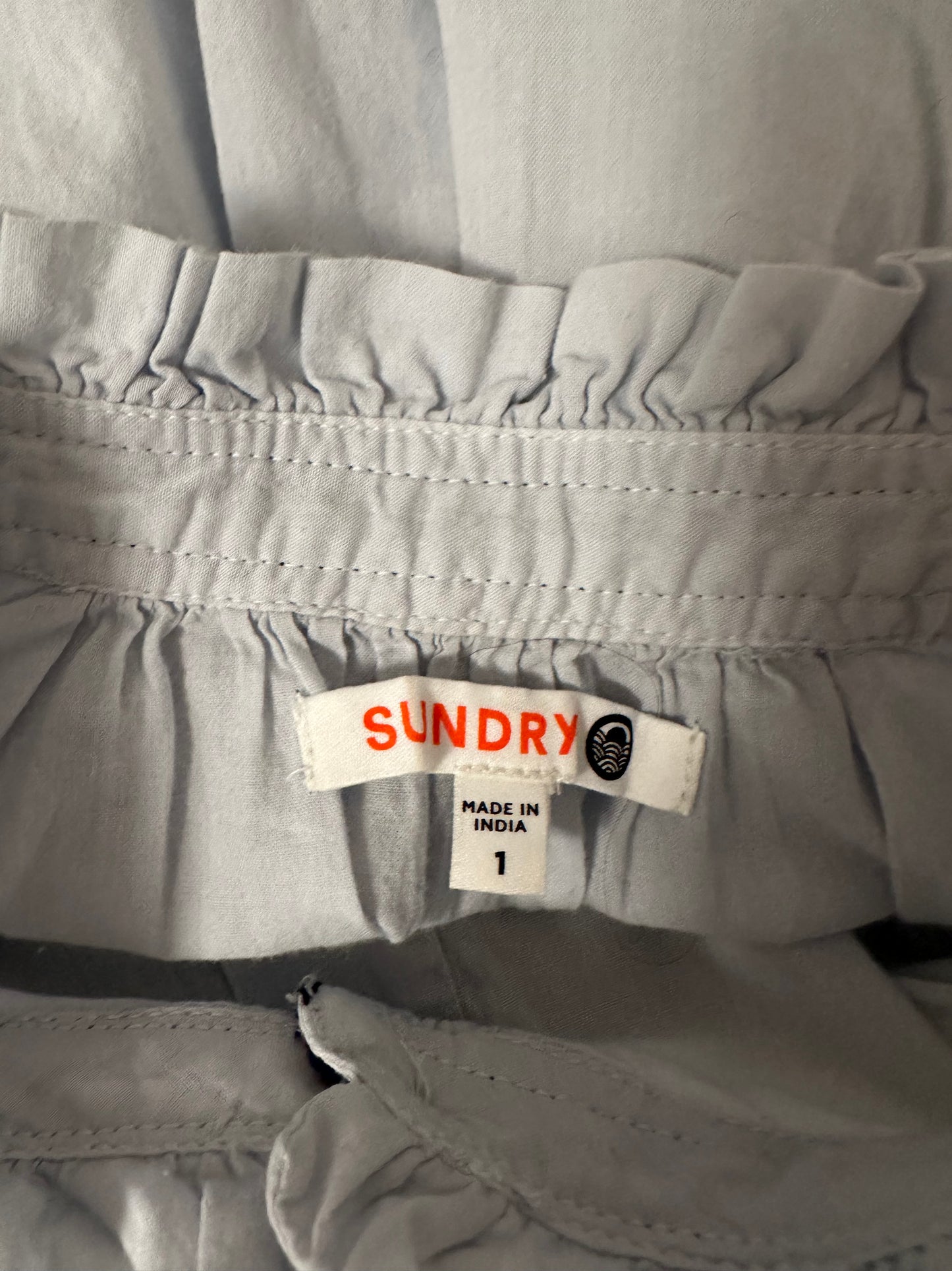 Sundry Light Blue Button Up Ruffle Sleeve Top | Size Small