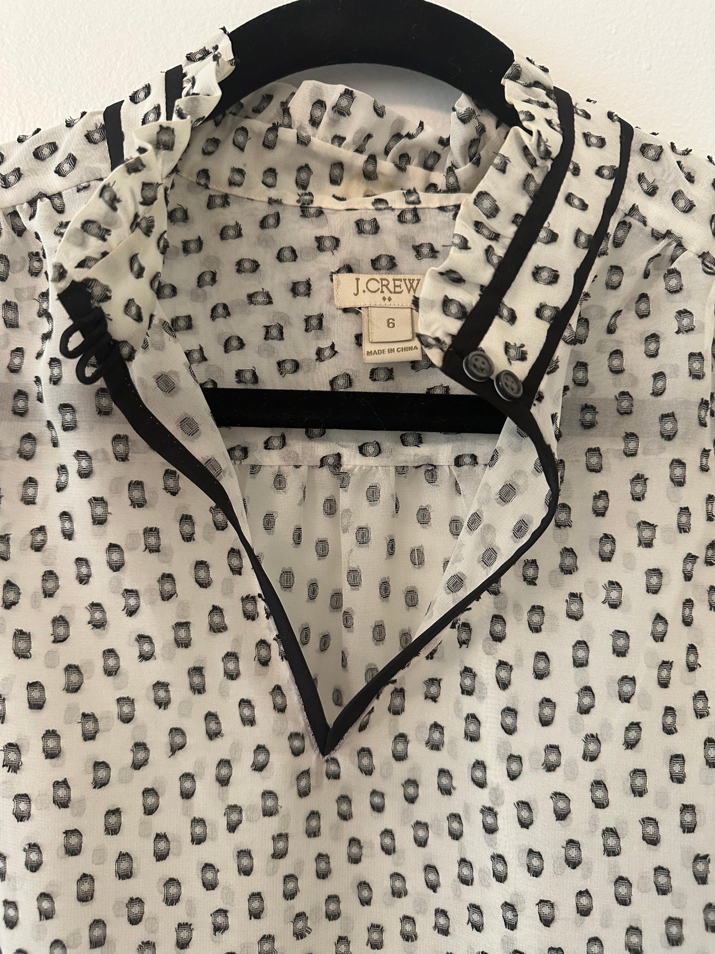 J. Crew Sheer Black and White Patterned Blouse - Size Small