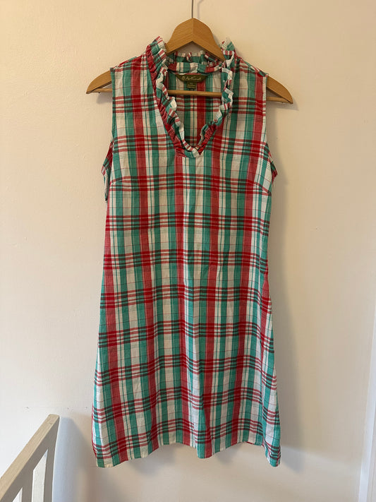 April Cornell Plaid Sleeveless Dress with Ruffle Collar Size XS
