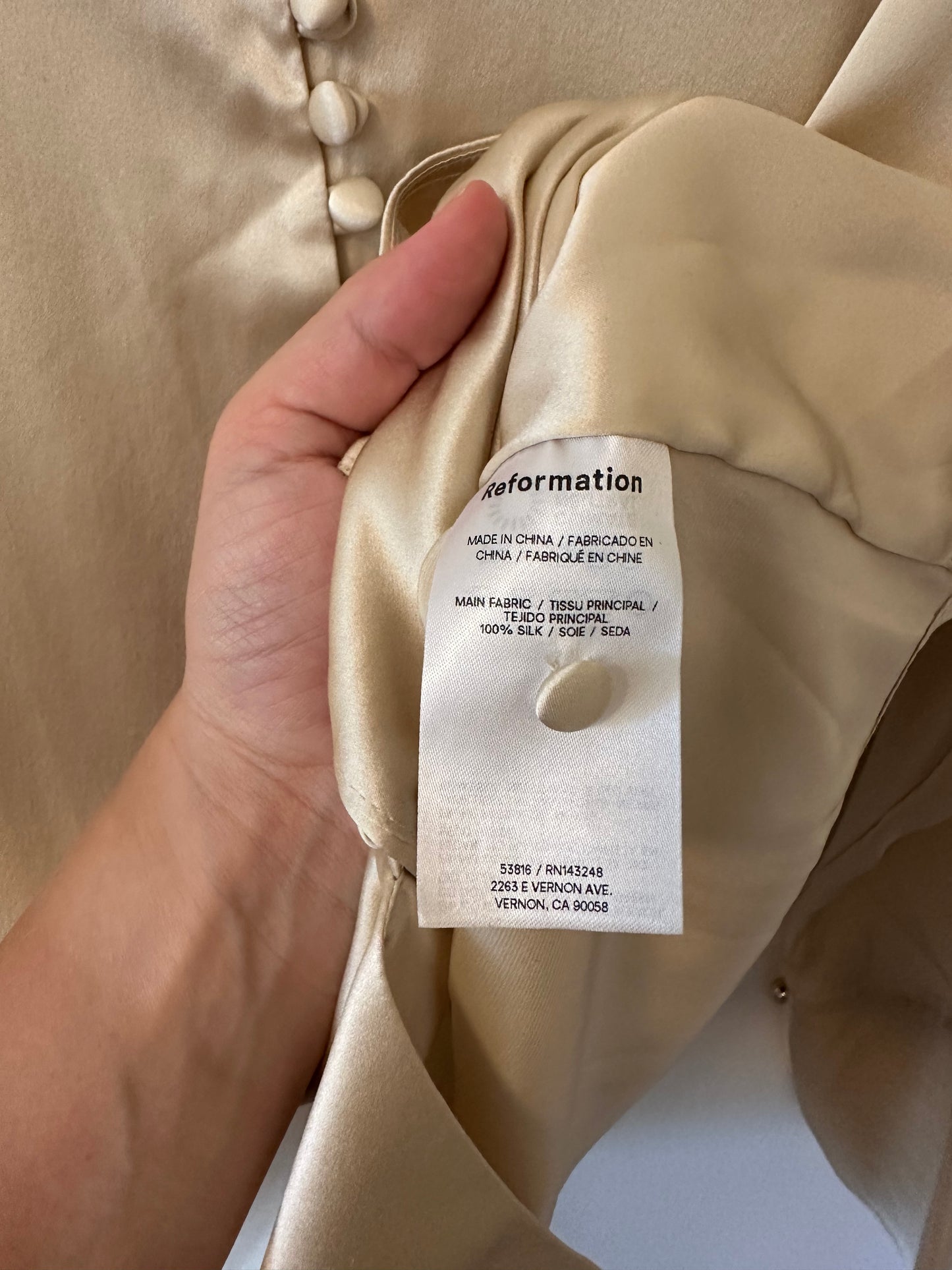 Reformation Jeremiah Silk Top in Almond - Size XL