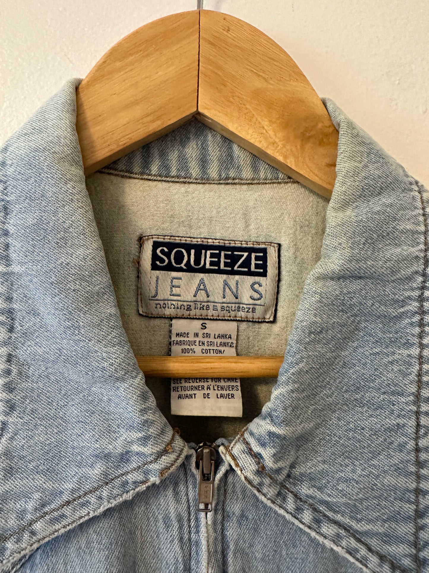 Squeeze Vintage Denim Sleeveless Zip Up Romper | Size Small
