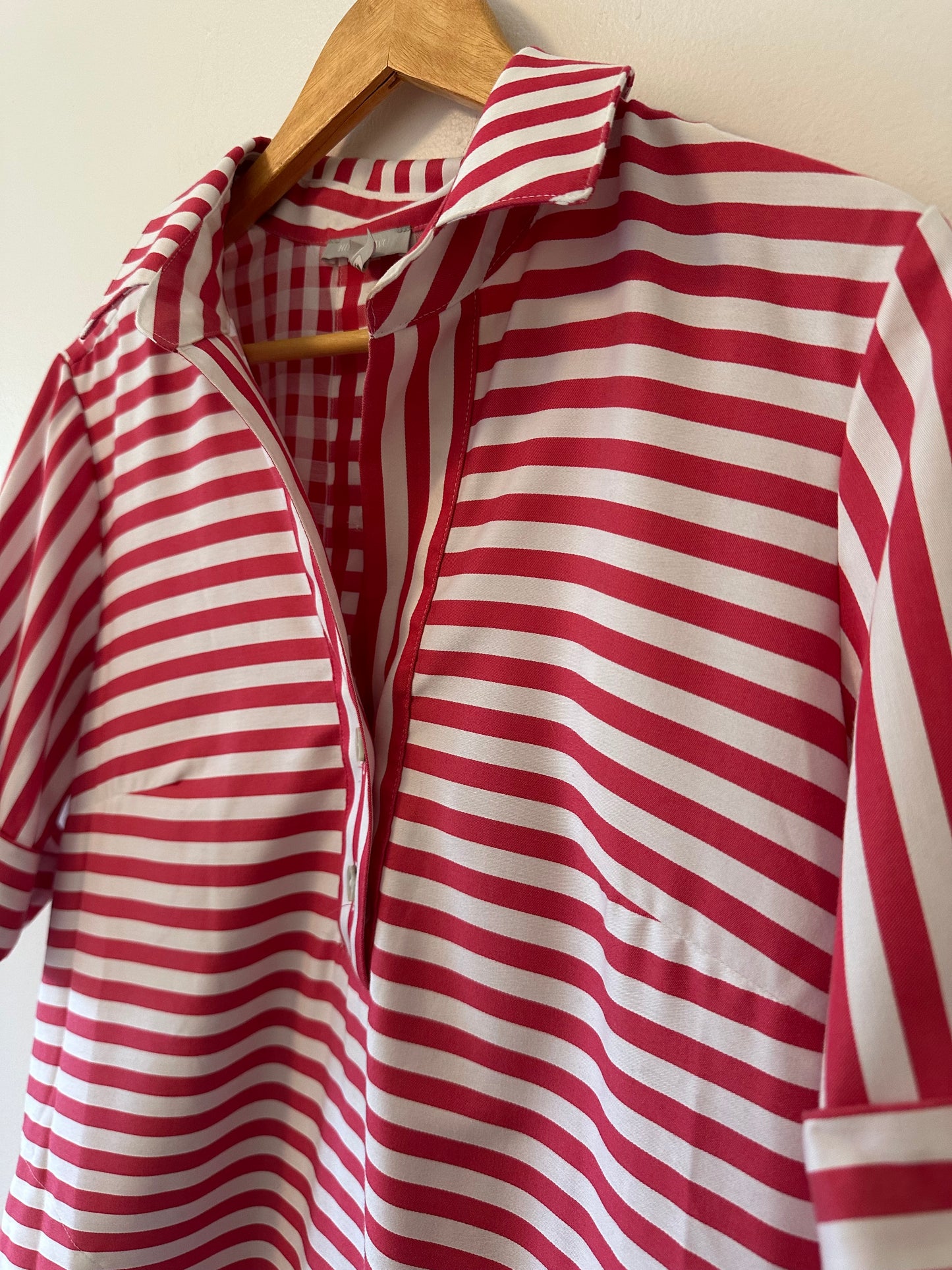 Hinson Wu Aileen Short Sleeve Stripe/Gingham Dress in Coral and White - Size Medium