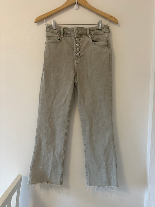 Zara Sage Green Button Fly High Rise Crop Flare Jeans - Size 4