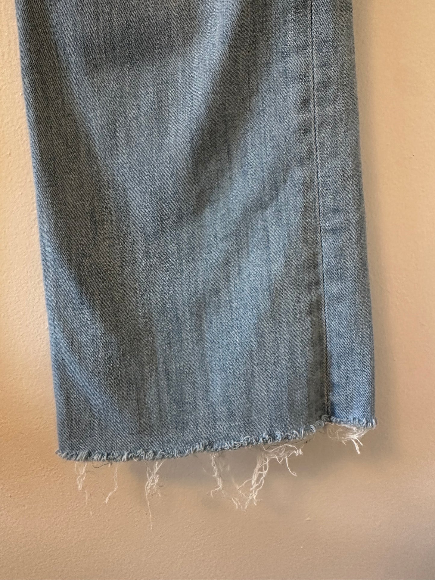 MOTHER The Tripper Ankle Fray Blue Flare Jeans in Island Time - Size 24