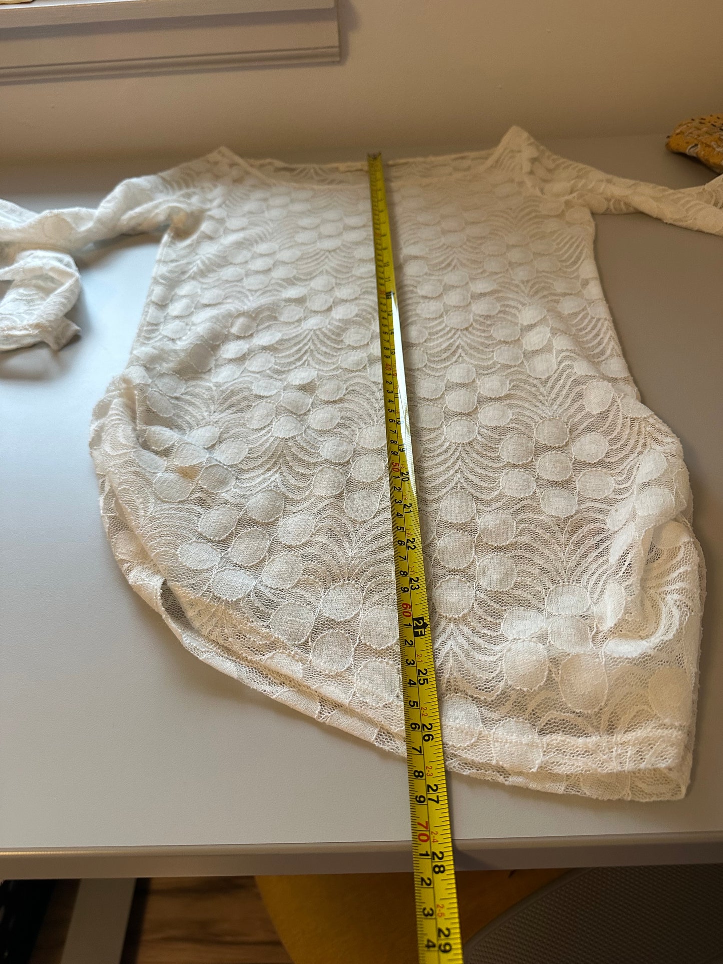 Anthropologie Meadow Rue Sheer Cream Polka Dot Top With Ruched Sides | Size XS