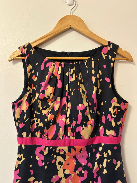 David Meister Black and Pink Abstract Sheath Dress | Size 6