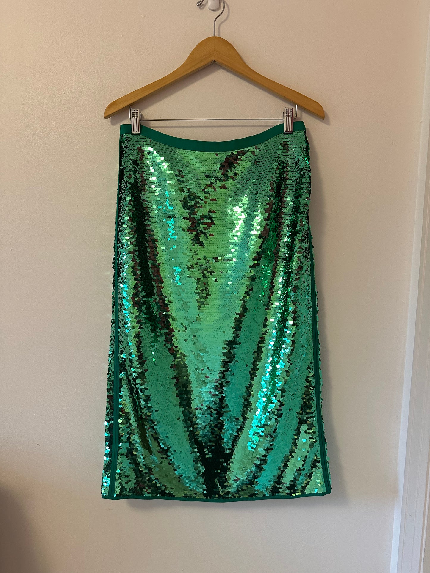 Weekend Max Mara Udine Sequin Jersey Pencil Skirt in Green | Size Large