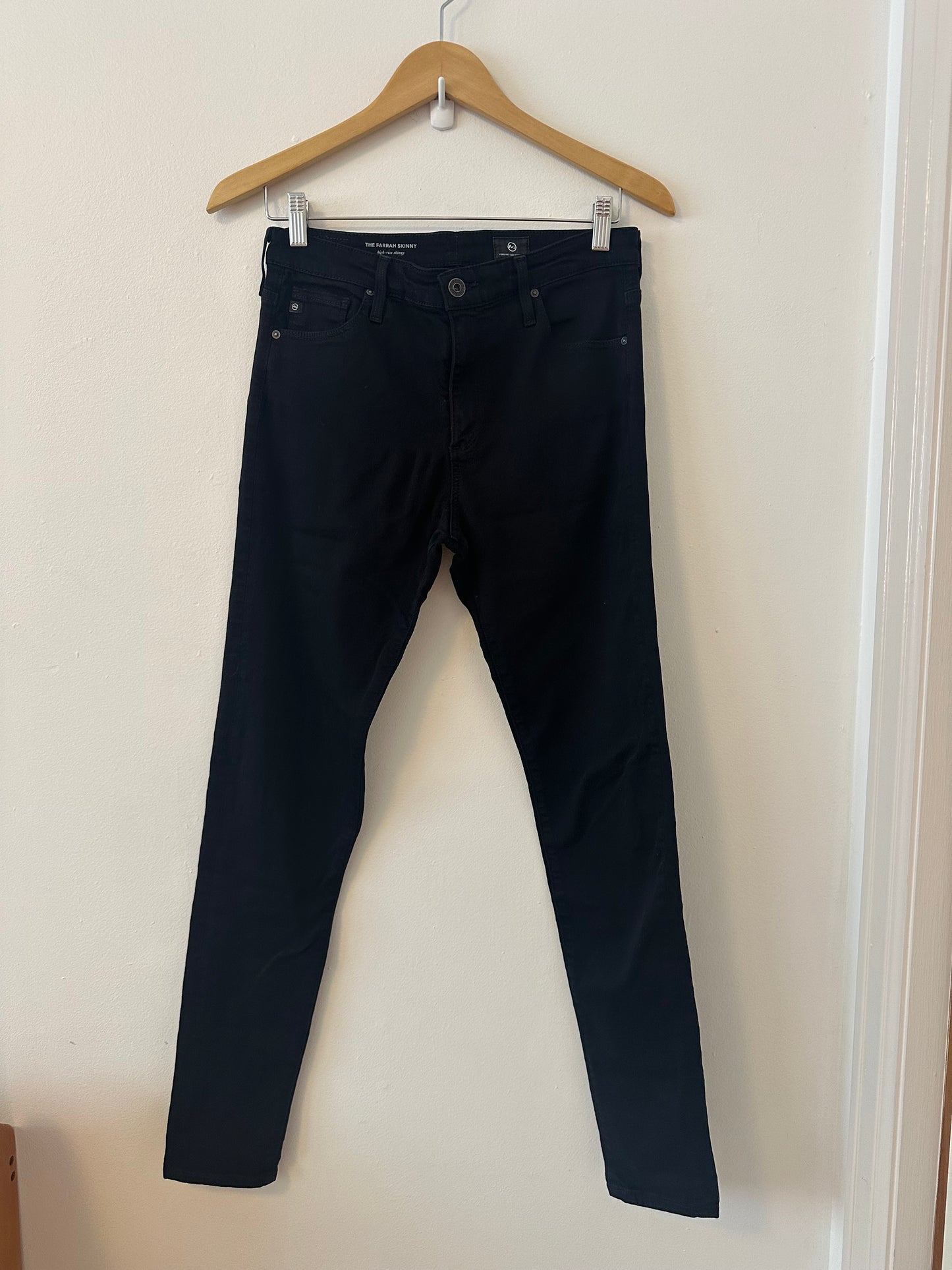 Adriano Goldschmied AG The Farrah High Rise Skinny Jeans In Black | Size 28