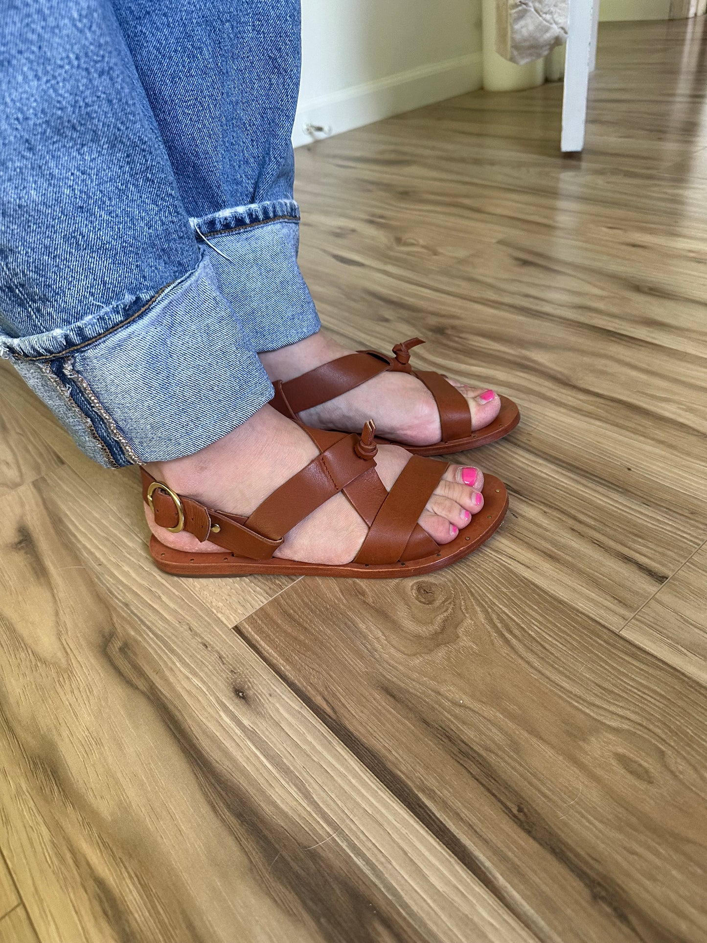 Beek Brown Leather Sandals Size 8