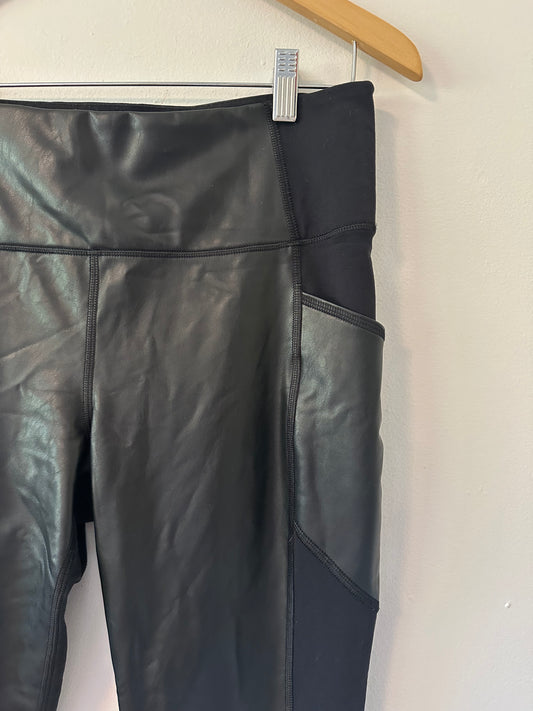 Athleta Black Faux Leather Leggings with Pockets | Size Medium