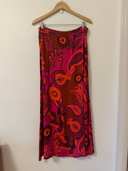 FARM Rio Bold Floral Satin Maxi Skirt | Size Large