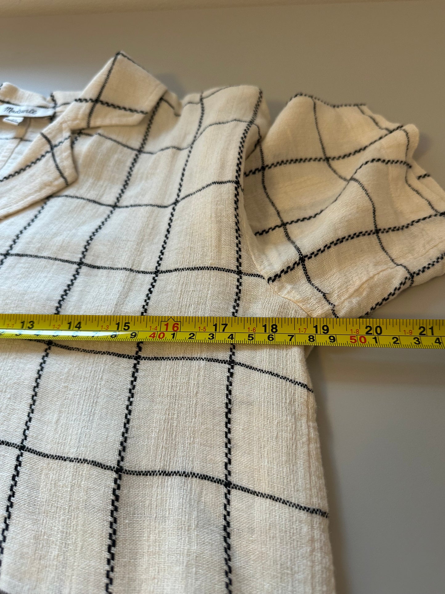 Madewell Linen-Blend Resort Crop Shirt in Windowpane | Size XS