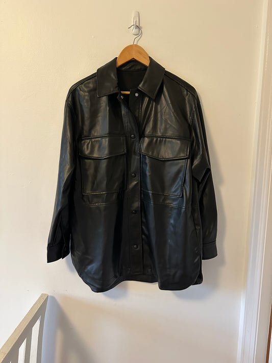 Zara Classic Black Faux Leather Oversized Jacket