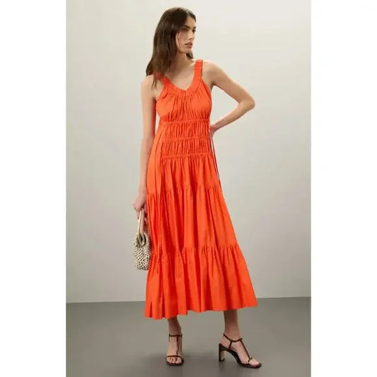 Eudon Choi Midi Tiered Orange Dress - Size 6