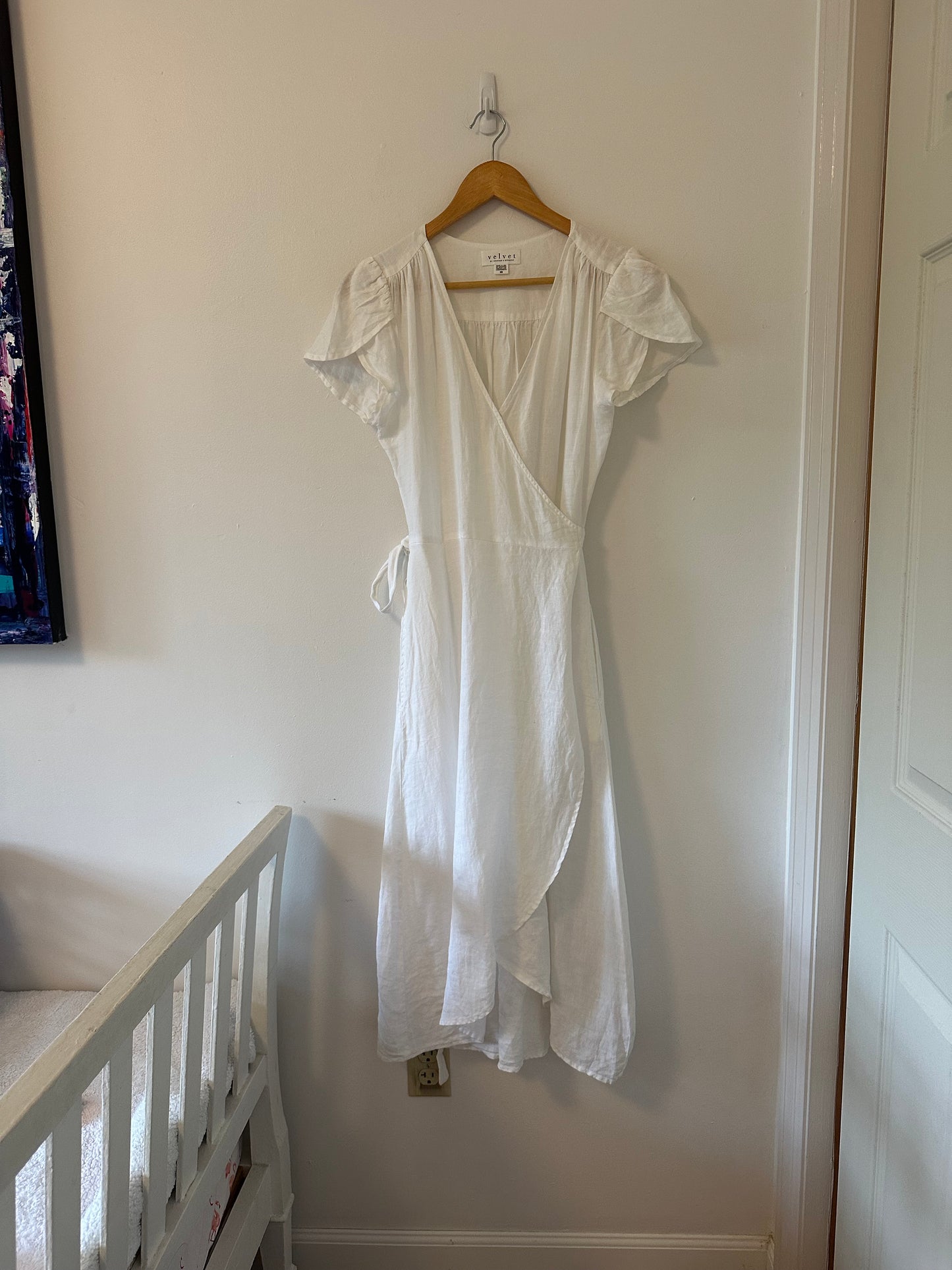 Velvet by Graham & Spencer White Linen Wrap Dress - Size XS