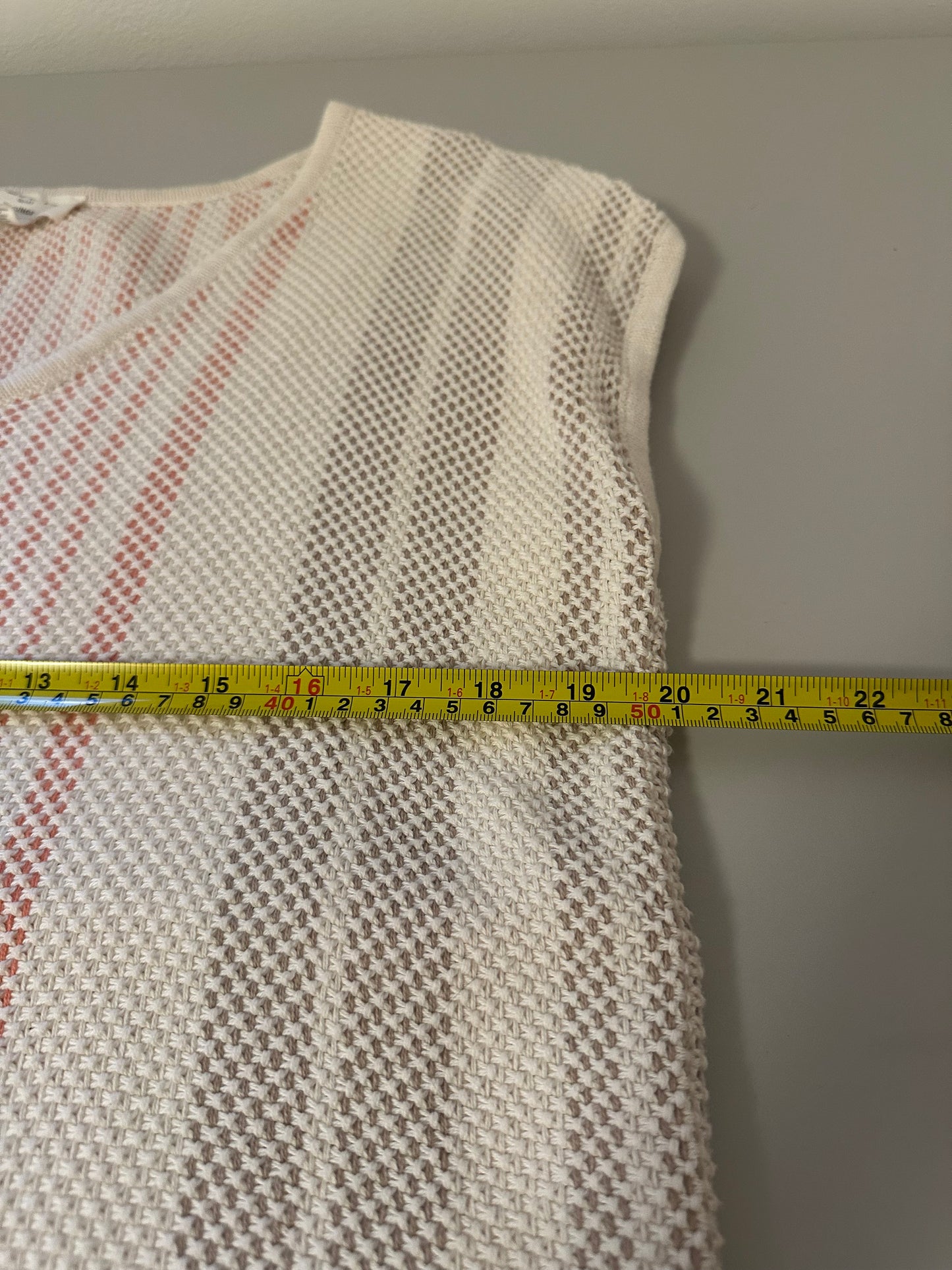 LOFT Lounge Cream and Pink Textured Knit Cotton Top With Tassels | Size Medium