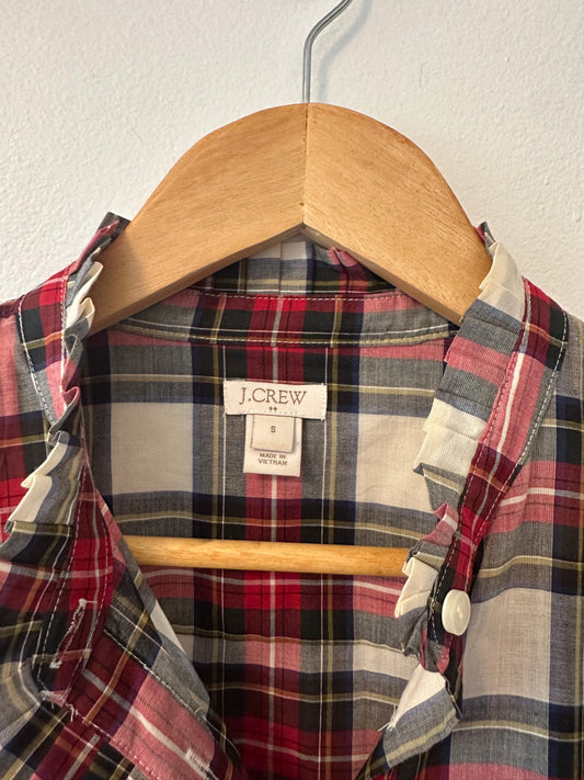 J. Crew Tartan Plaid Ruffle Button Down Shirt | Size Small