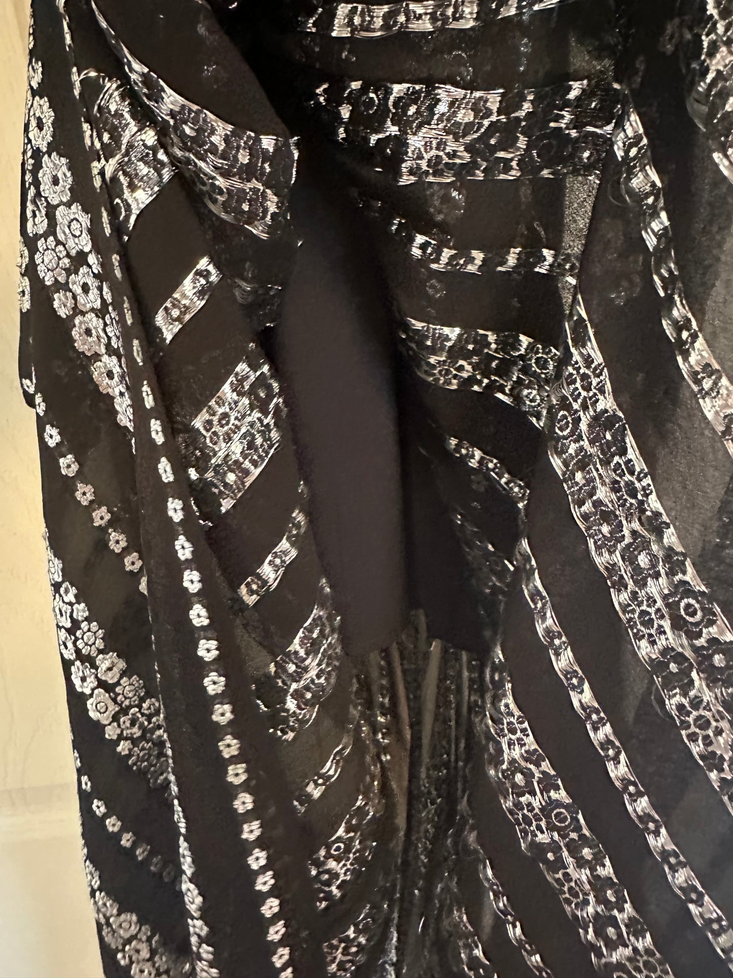 Emerson Fry New Black and Silver Floral Metallic Maxi Dress - Size Medium