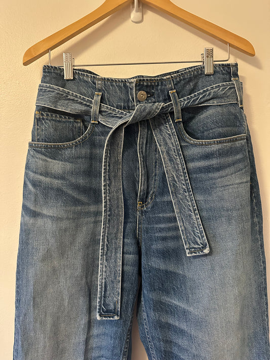 3x1 High Waist Paperbag Belted Cotton Blue Denim Jeans | Size 27
