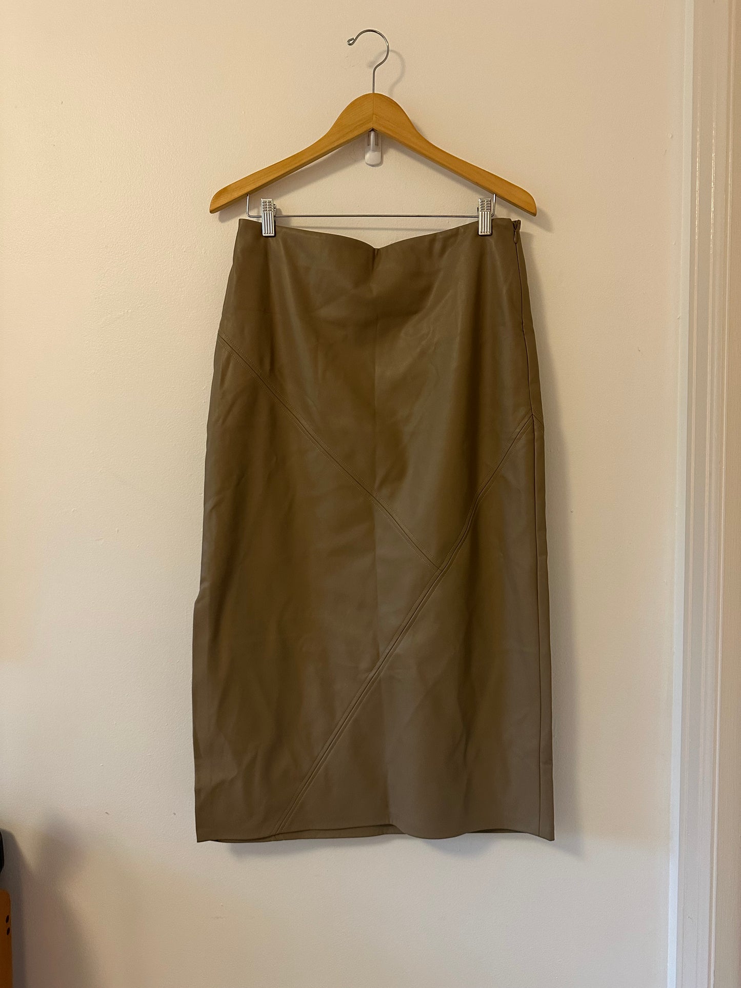 Topshop Faux Leather Tan Pencil Midi Skirt | Size 10