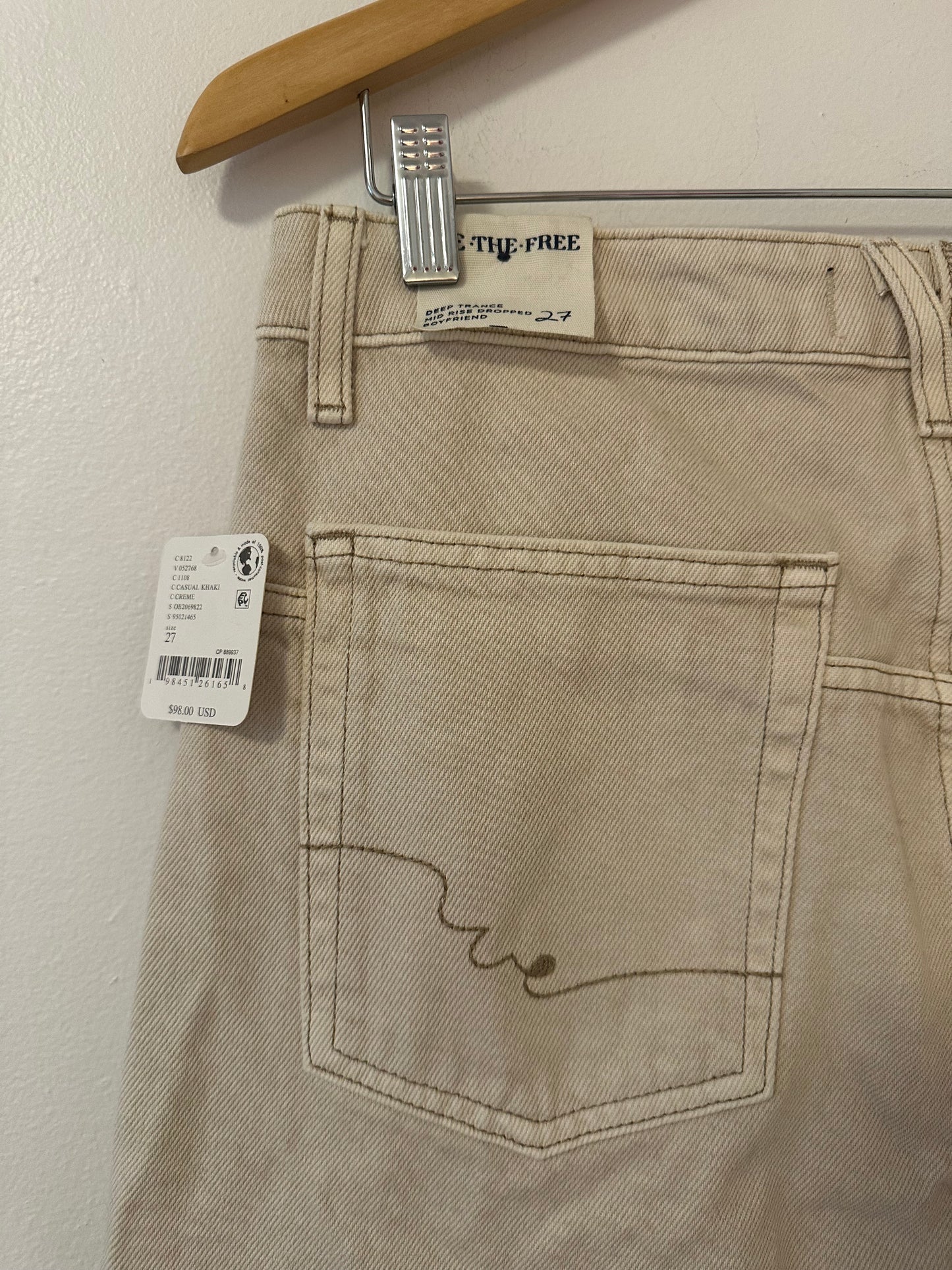 NWT We The Free Deep Trance Dropped Boyfriend Jeans in Casual Khaki | Size 27