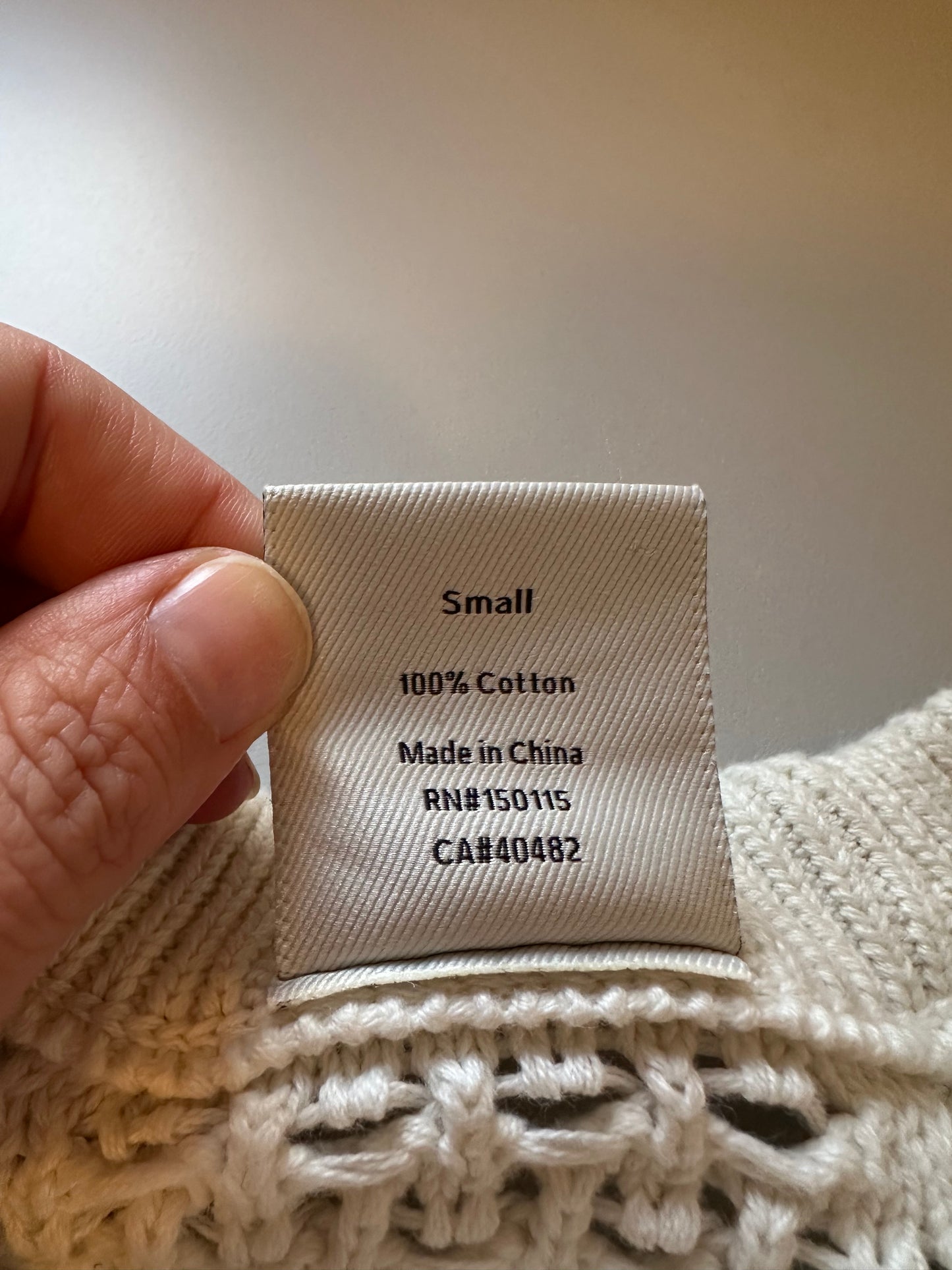 Varley Alva Cream Short Sleeve Knit Sweater Top in Cotton | Size Small