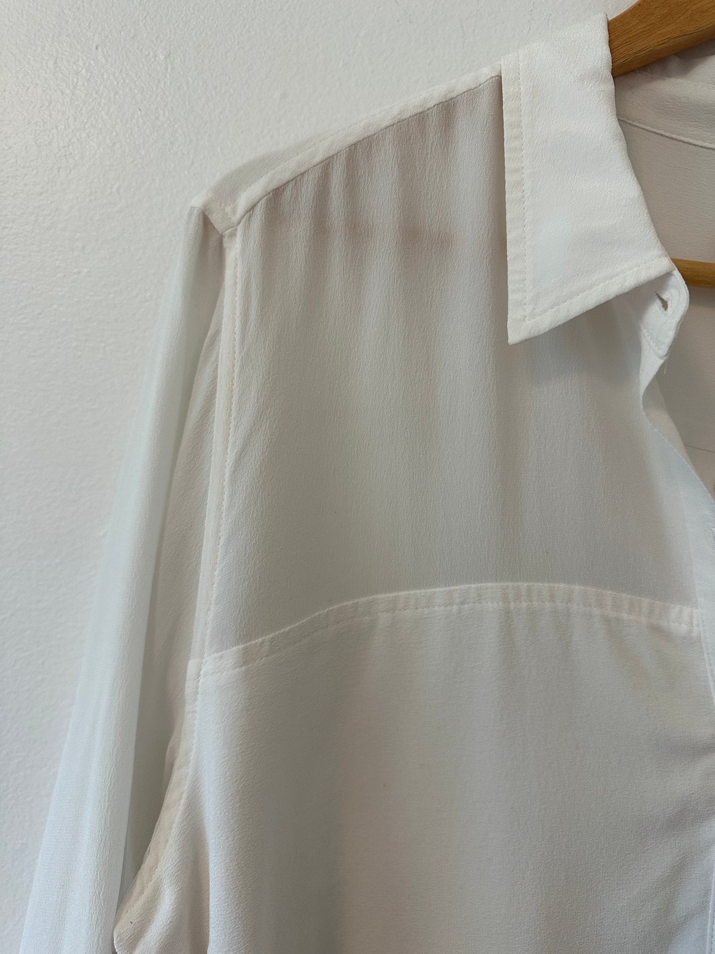 Spanx Washed Silk Paneled Button-Front Shirt in White - Size Large