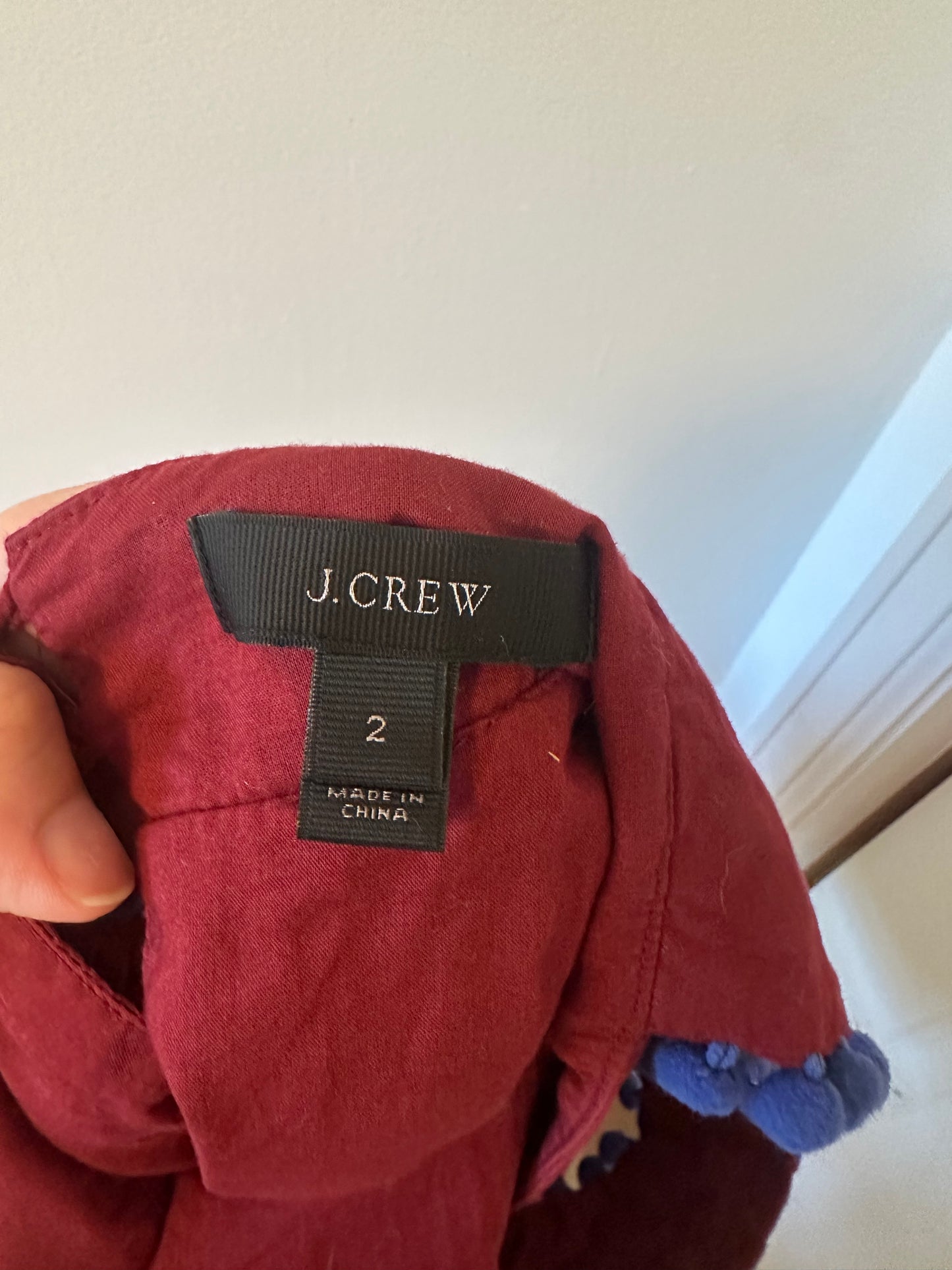 J. Crew Embroidered Burgundy Pom Pom Sleeveless Tank Top - Size 2