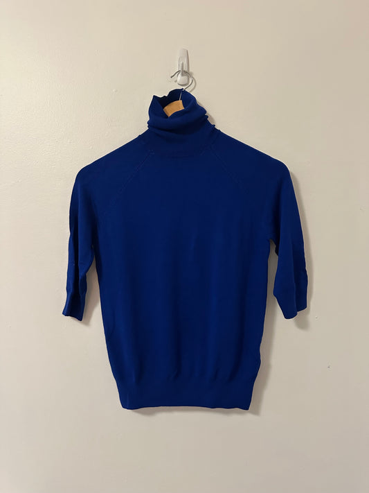 NWT Zara Royal Blue Turtleneck Lightweight Short Sleeve Sweater - Size Small