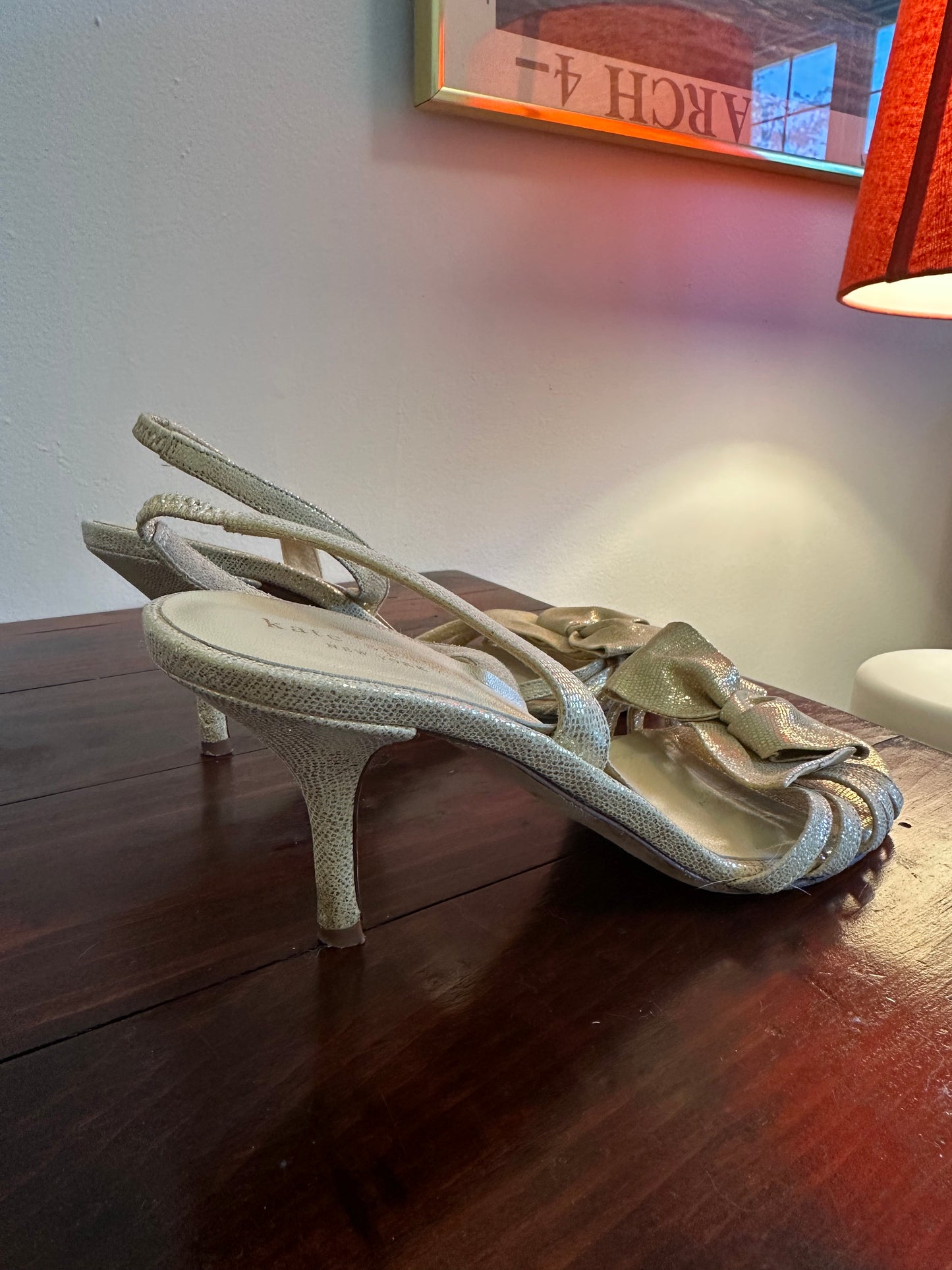 Kate Spade Gold Bow Slingback Heels - Size 8