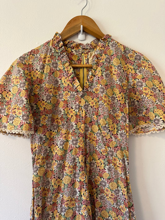 Handmade Vintage Retro Floral Multicolor Midi Dress