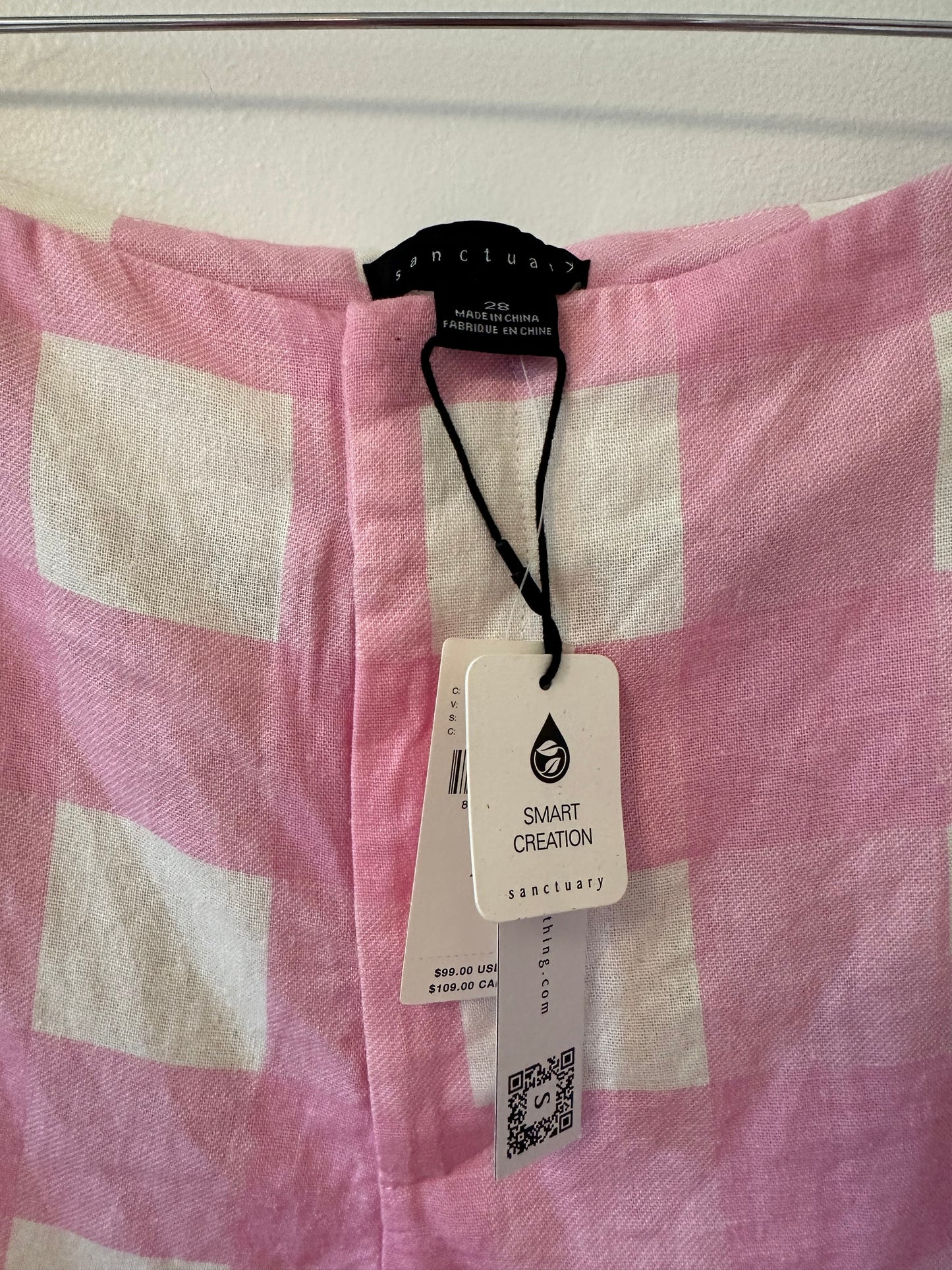 Sanctuary New Sunday Shorts in Pink and White Check - Size 28