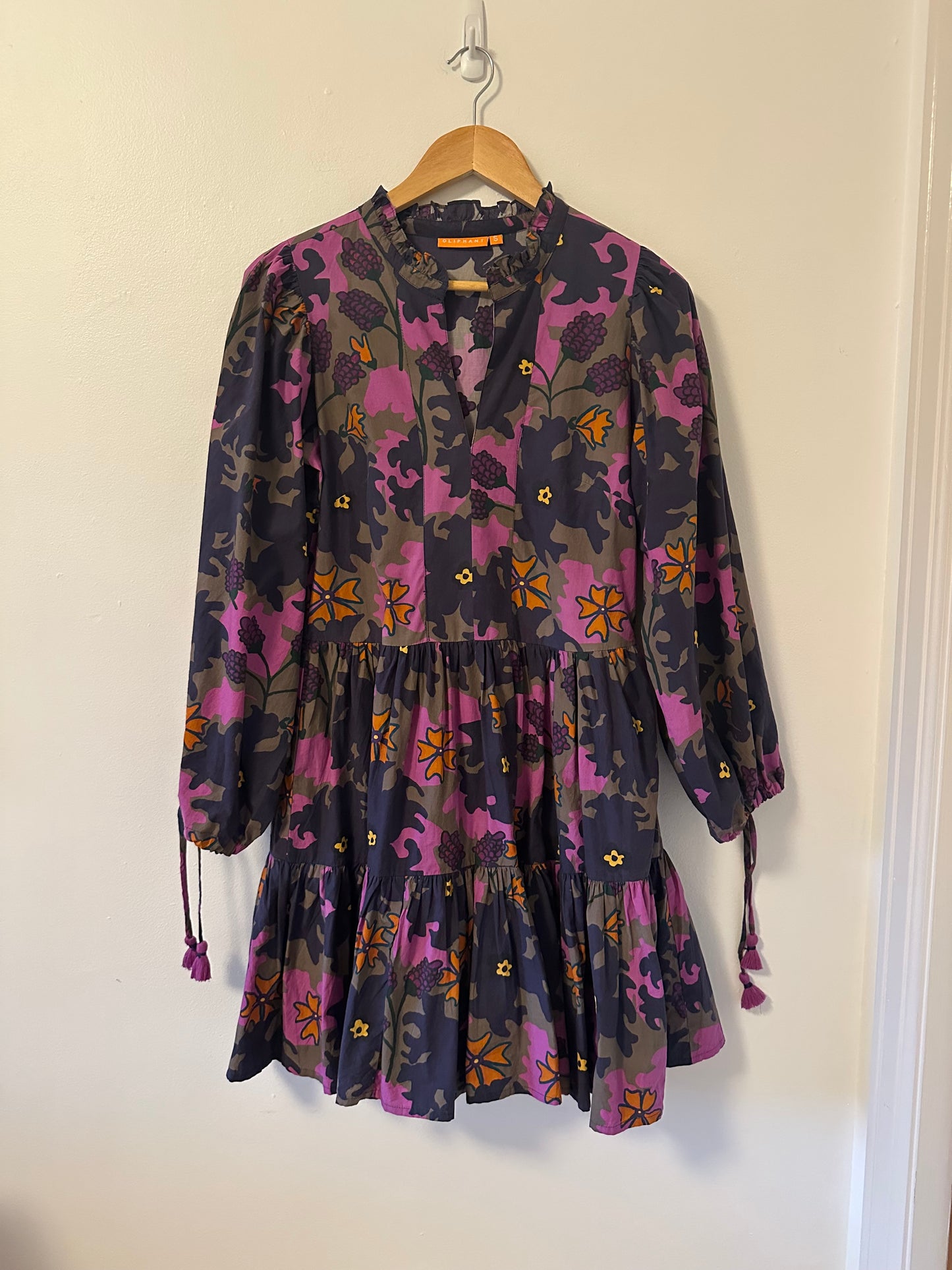Oliphant Suzani Long Sleeve Purple Floral Yoke Mini Dress | Size Small