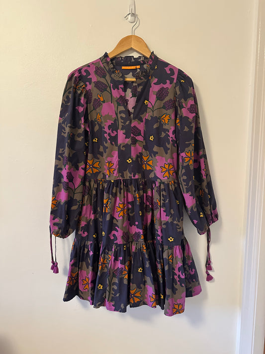 Oliphant Suzani Long Sleeve Purple Floral Yoke Mini Dress | Size Small