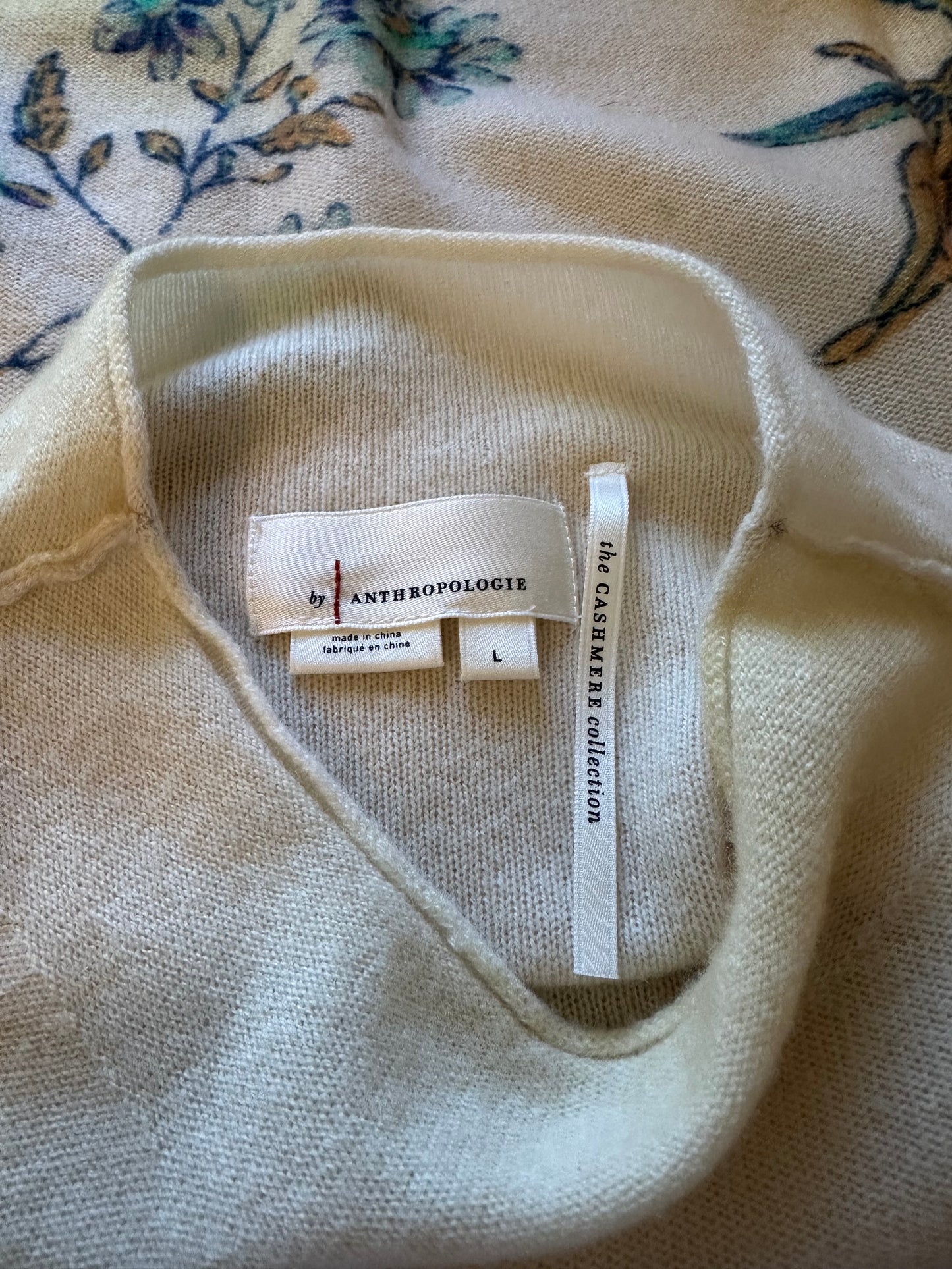 By Anthropologie Cashmere Floral Printed Sweater | Size Large