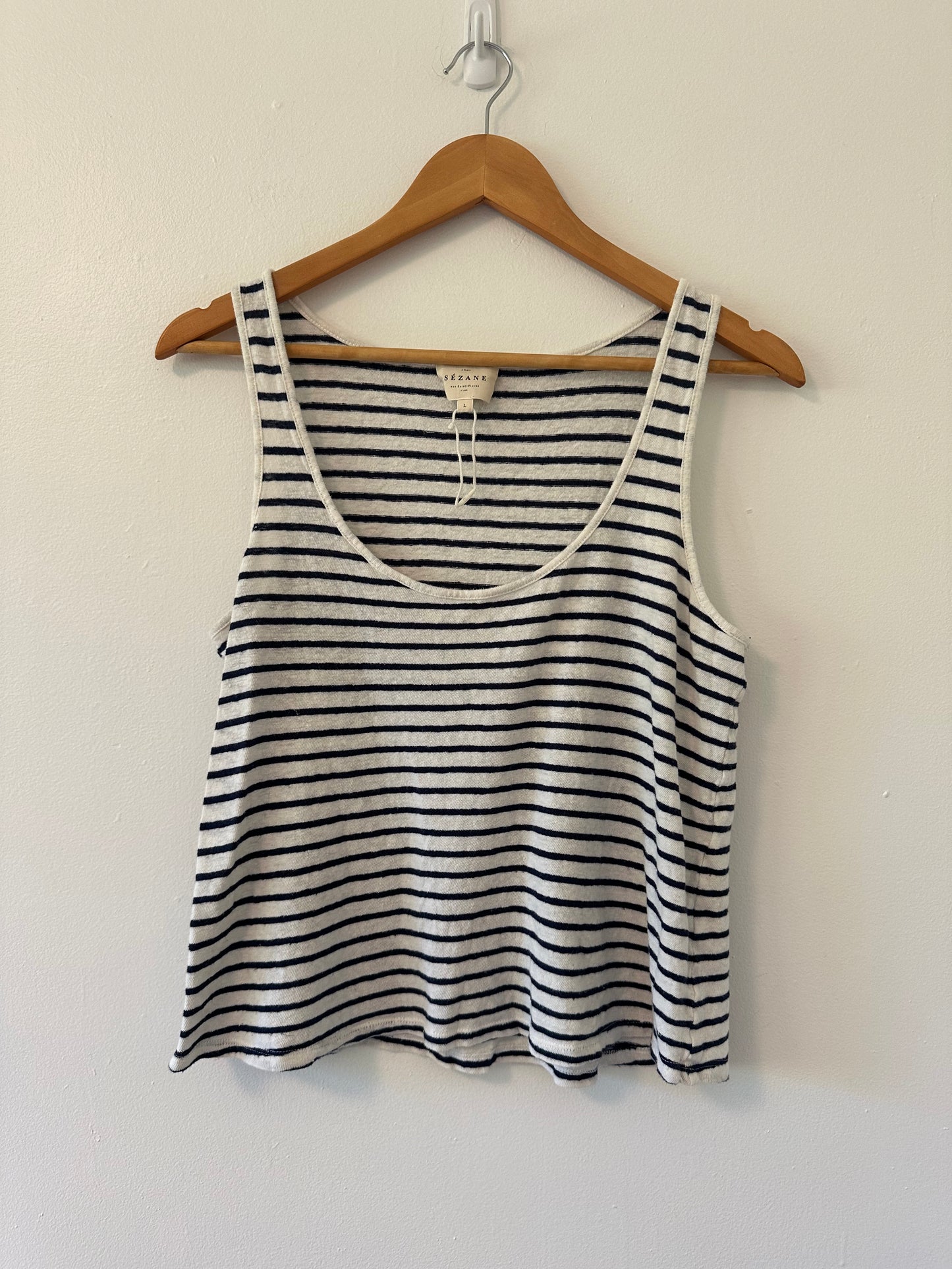 Sezane John Top in Ecru and Navy - Size Large