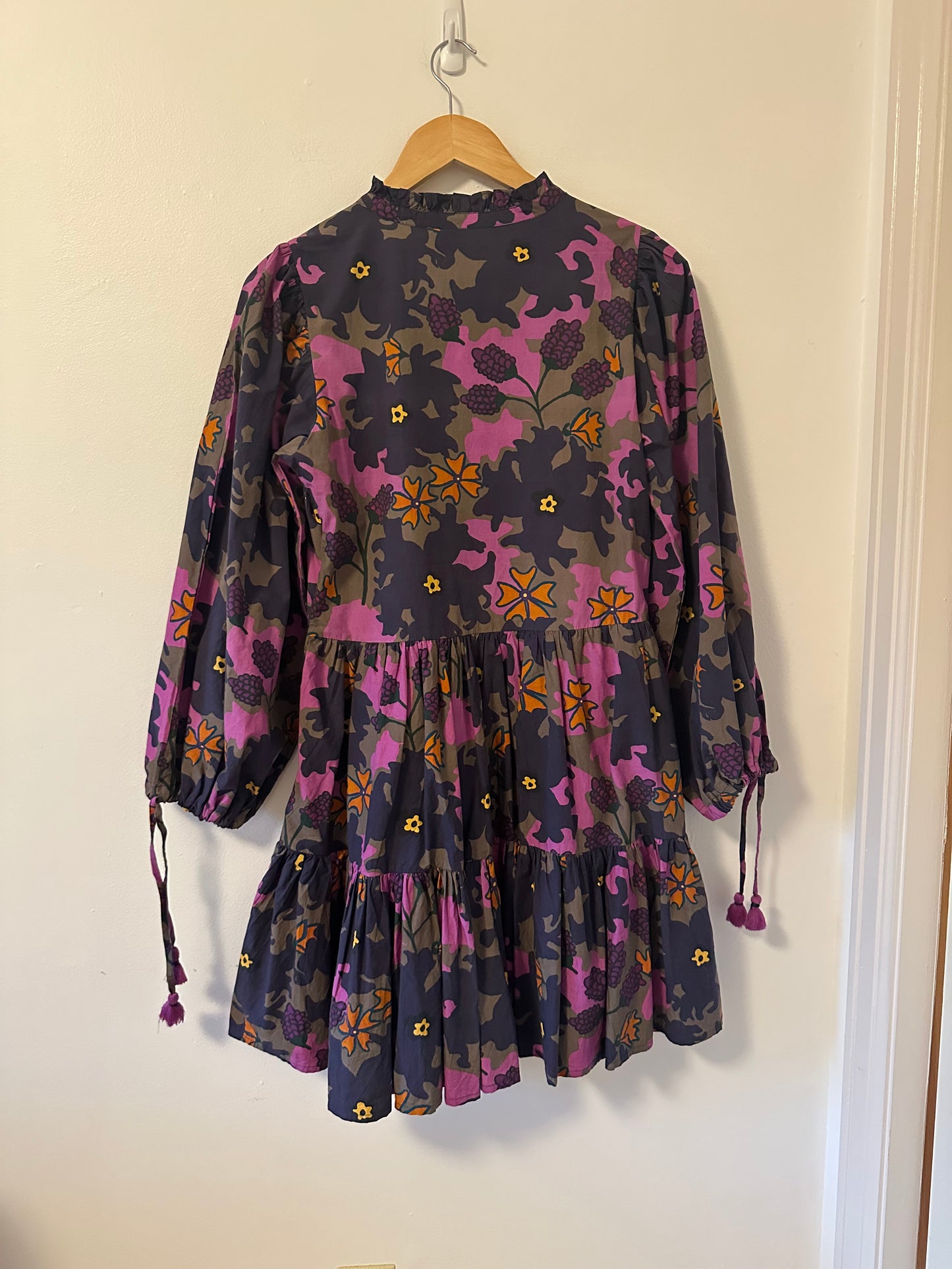 Oliphant Suzani Long Sleeve Purple Floral Yoke Mini Dress | Size Small