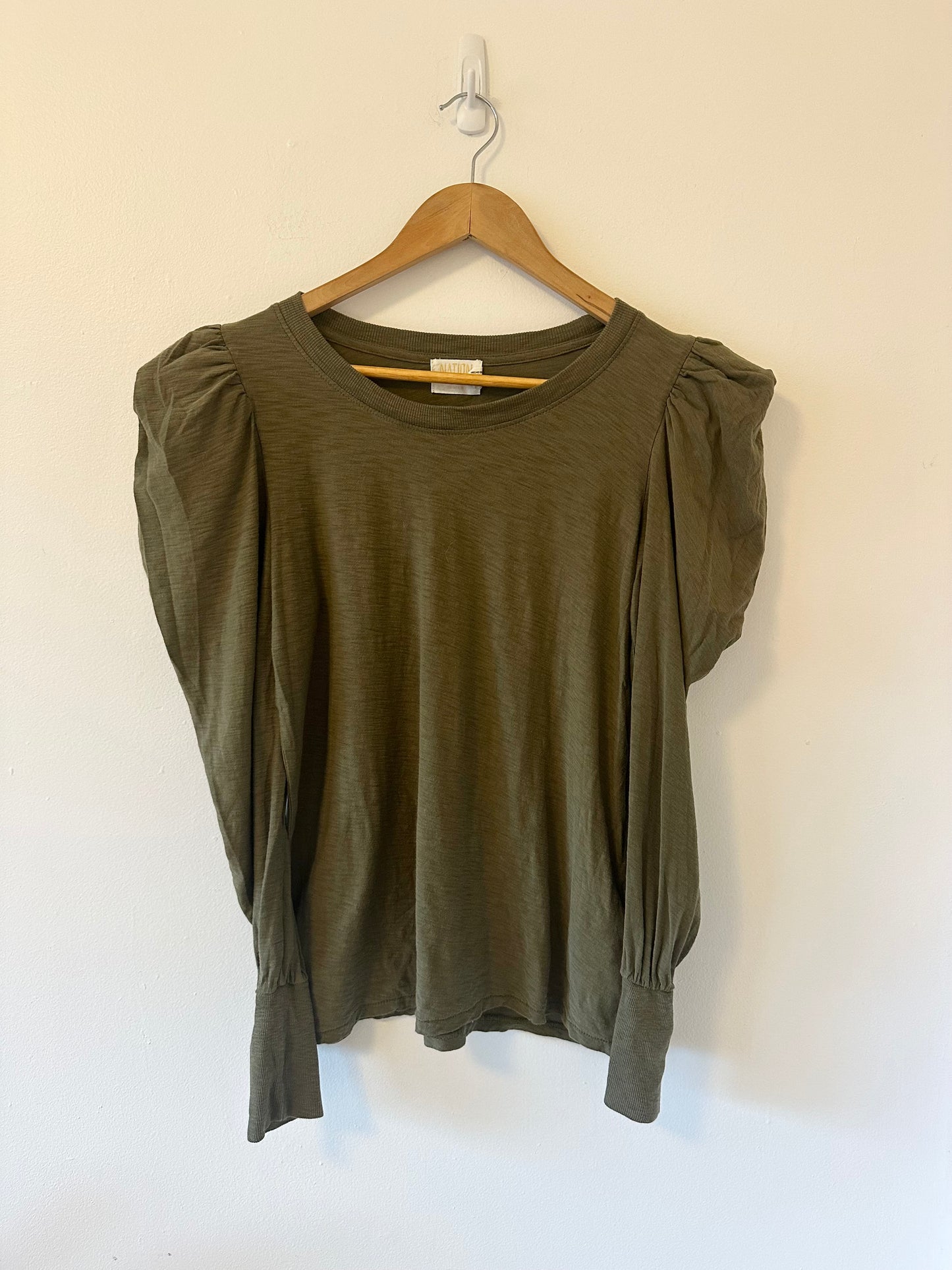 Nation LTD Olive Green Puff Sleeve Loren Pima Cotton Long Sleeve T-Shirt | Size Medium