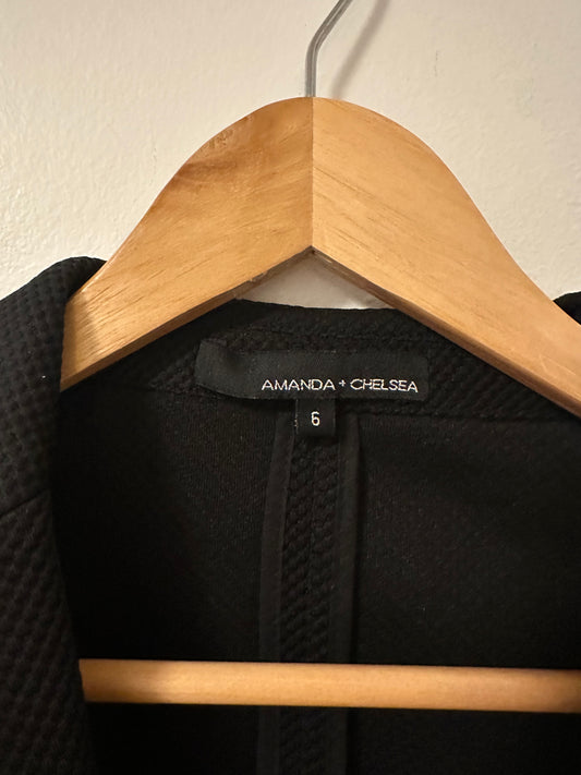 Amanda + Chelsea Black Ponte Feminine Cropped Blazer With Ruffles | Size 6