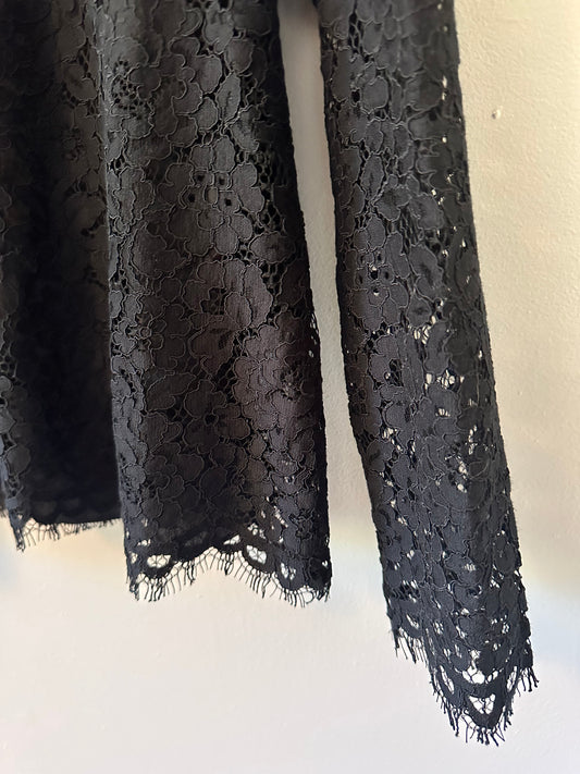 J. Crew Scalloped Black Lace Women's Mock Neck Blouse | Size 2