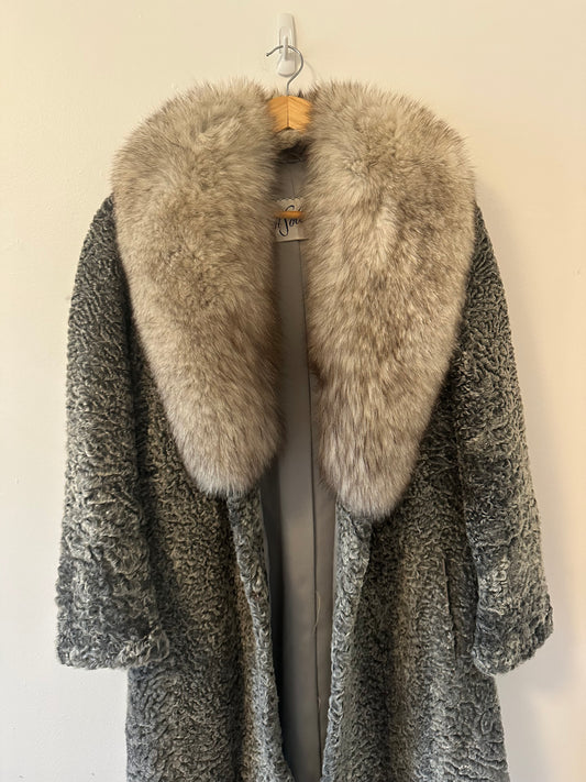 Vintage Gray Lamb and Mink Fur Women's Coat