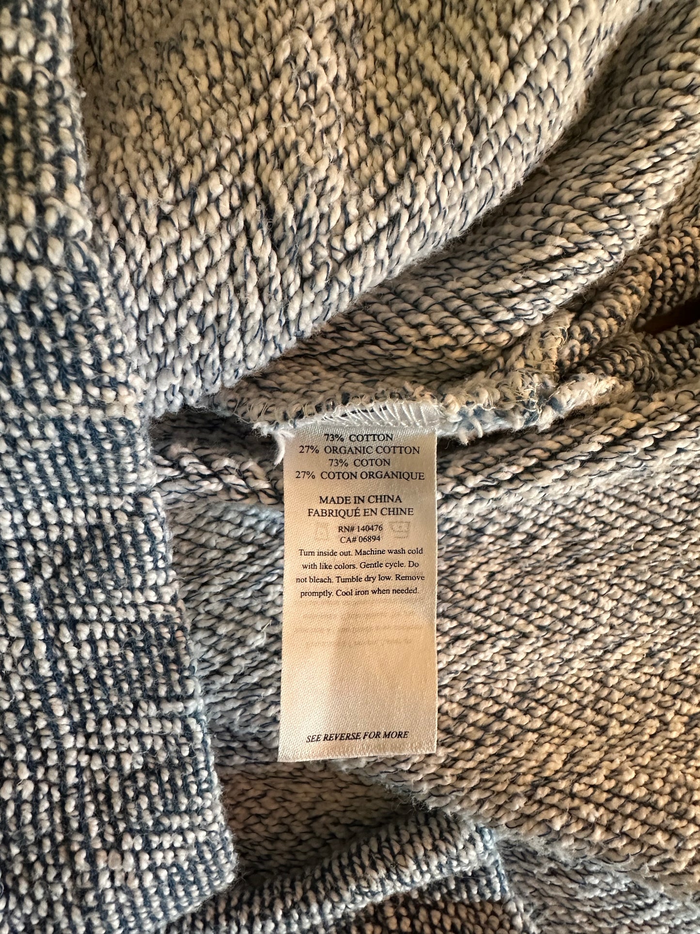 Faherty Beach Terry Hoodie in Whitewater Blue - Size Large