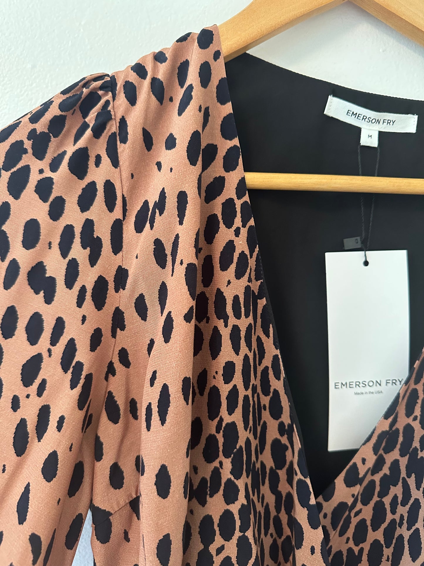 Emerson Fry Brown Animal Print Wrap Blouse 3/4 Sleeve Size Medium