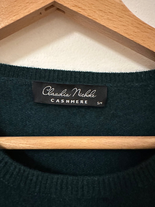 Claudia Nichole Women's Cashmere Sweater Green With Vermont Logo Size Small