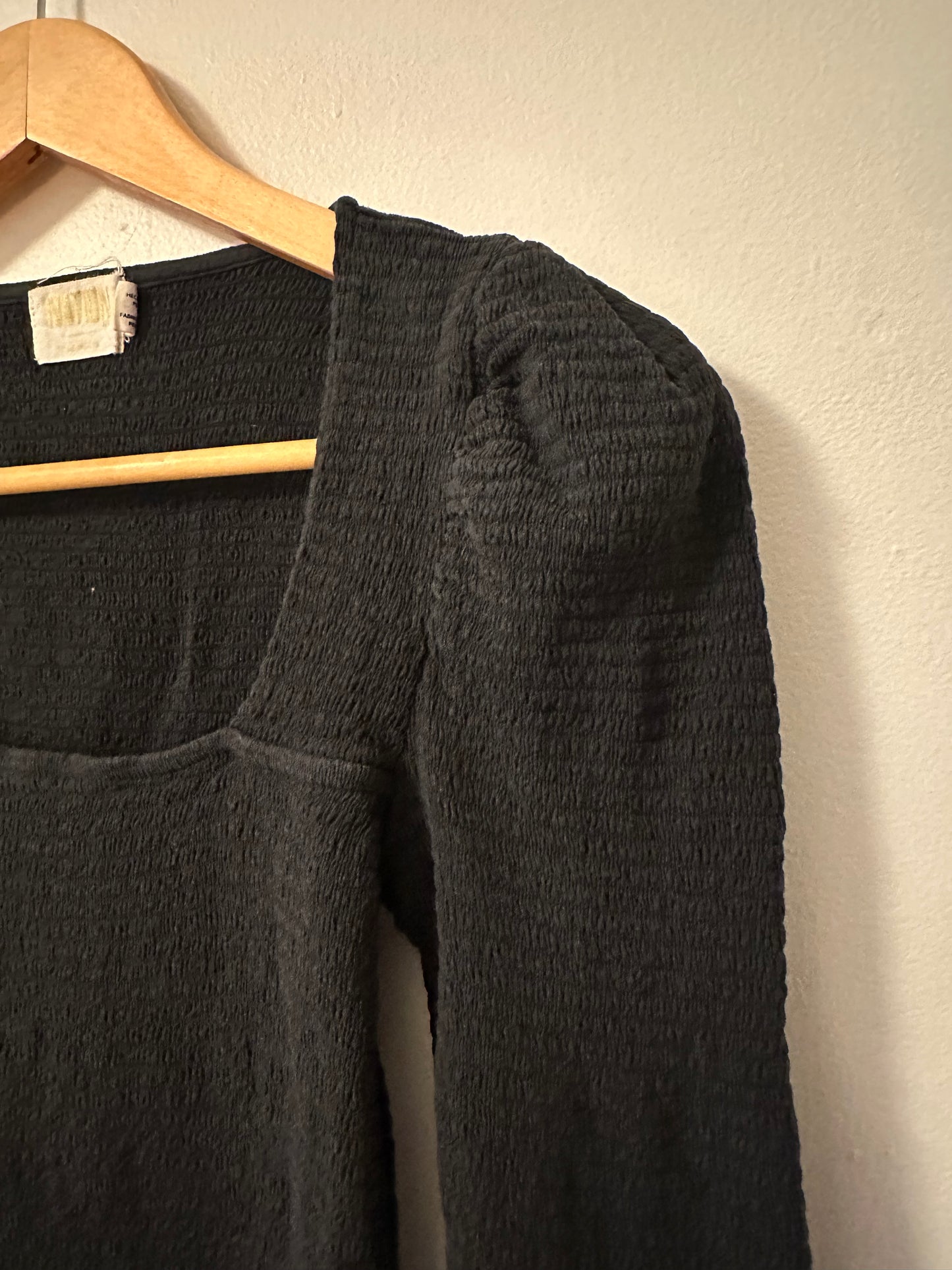 Nation LTD Alexandra Smocked Long Sleeve Top in Black | Size Medium