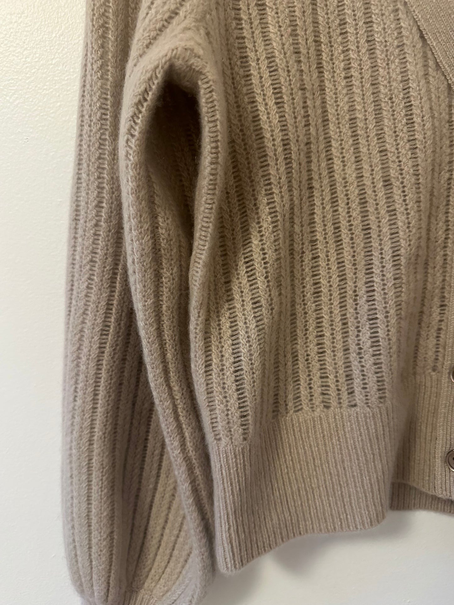White + Warren Cashmere Textured Cardigan in Jute Heather | Size Small