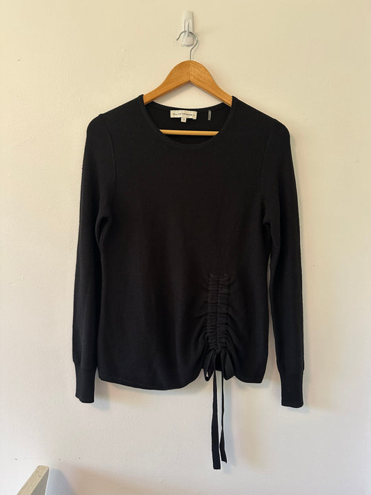White + Warren Ruched Lightweight Knit Sweater in Black - Size Small