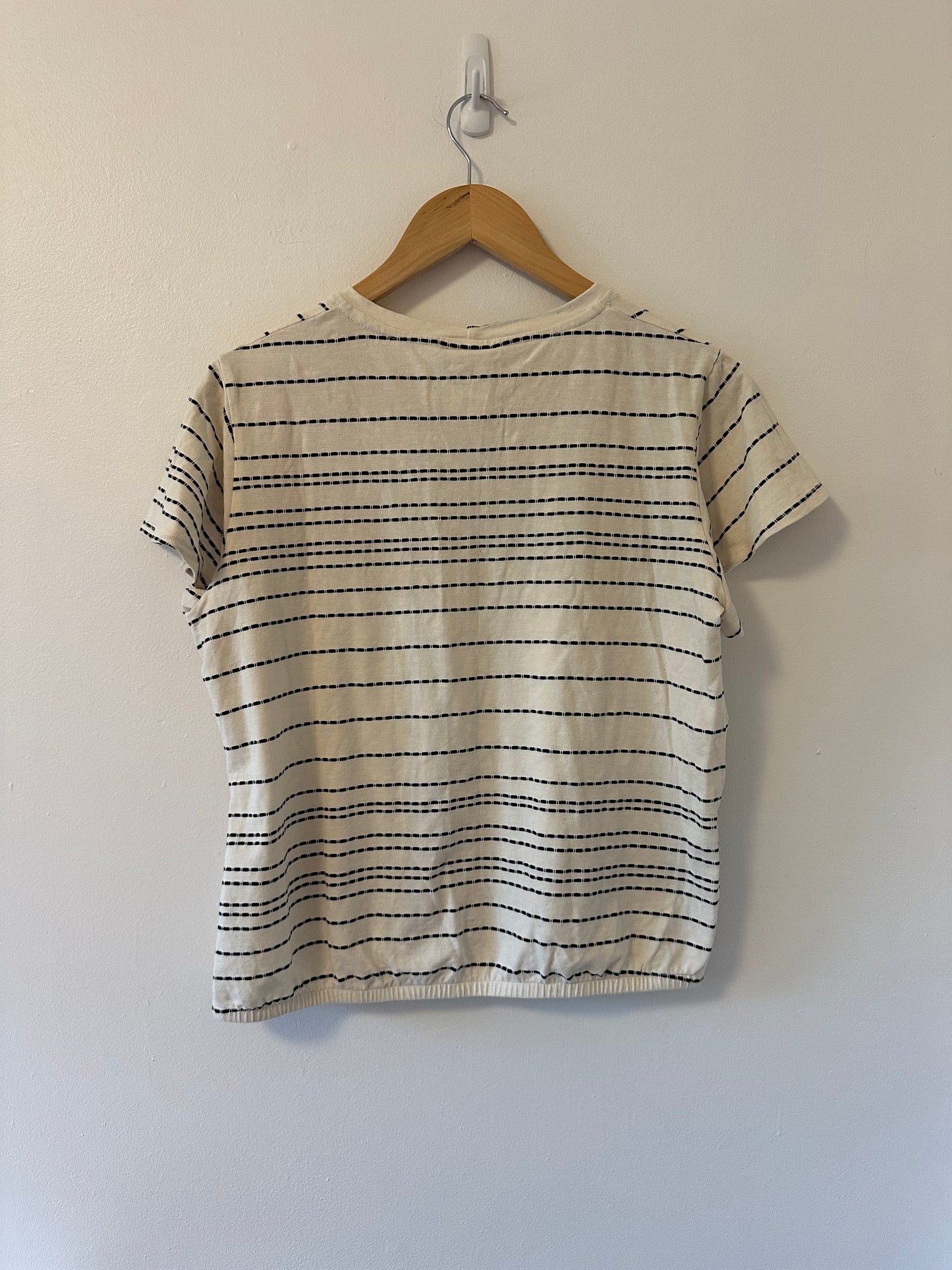 Dolan Black and Cream Striped Cropped Short Sleeve Tee - Size LP