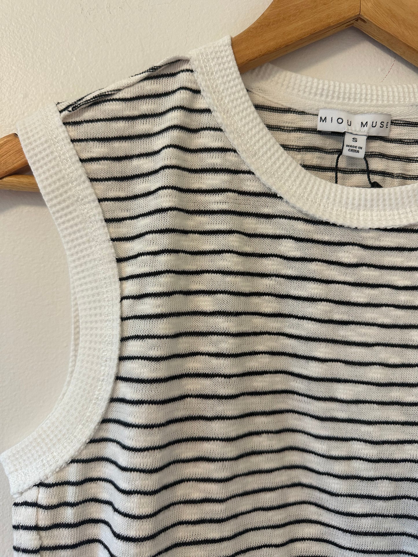 Miou Muse Striped Sleeveless Top - Black and White - Size Small