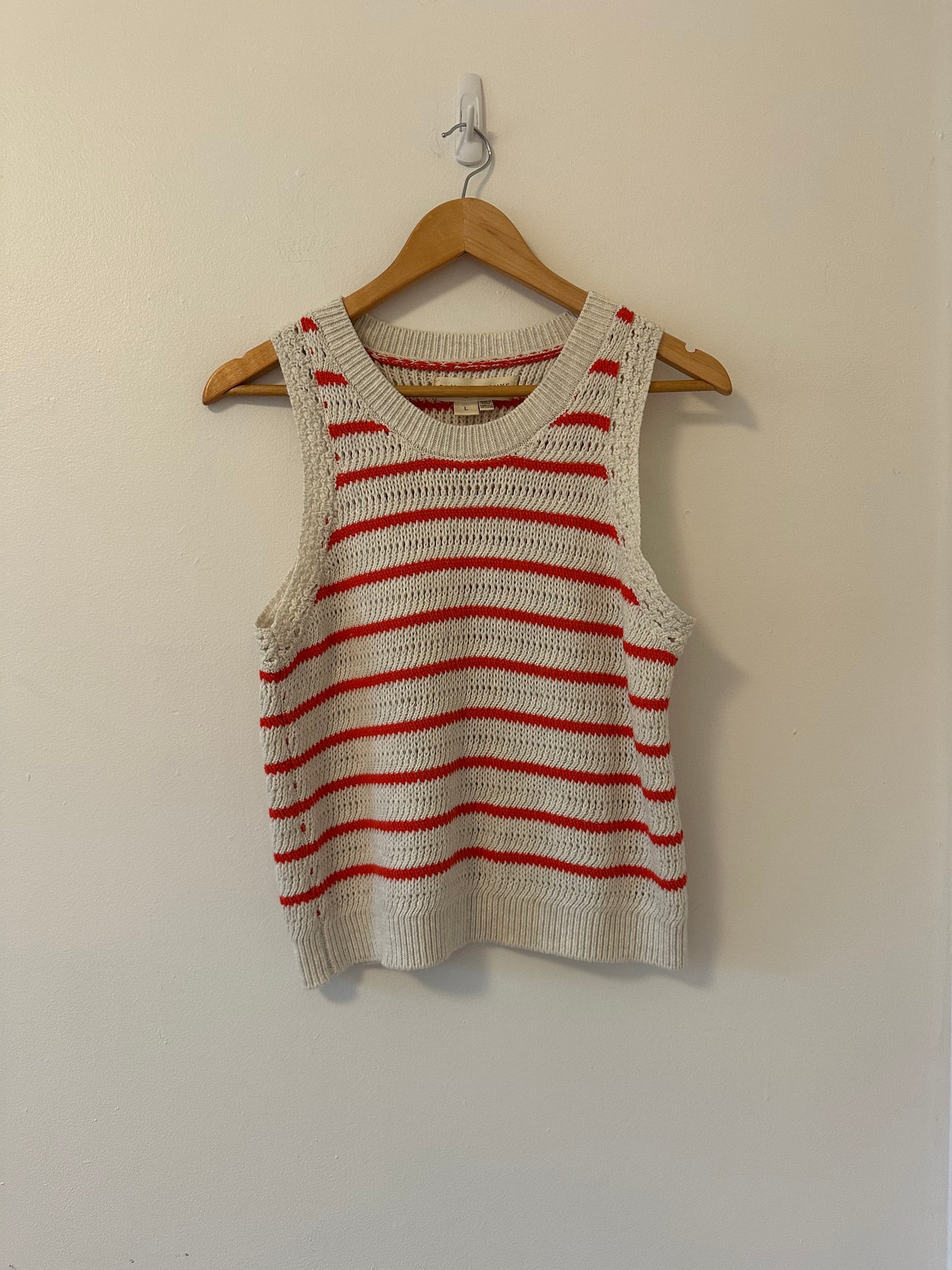 Saltwater LUXE Gaby Sweater Vest Tank Top in Cream and Red Stripe | Size Large